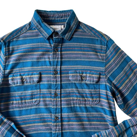 Goodfellow and Co Mens Small Button-Down Flannel Shirt Blue Striped Long Sleeve - Picture 5 of 8